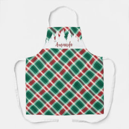 Delantal Árbol de navidad personalizado de color rojo y ver