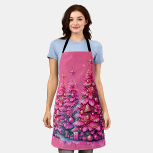 Delantal Árbol de Navidad Rosa Estética Elegante y Moderna