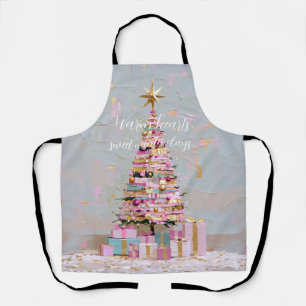 Delantal Árbol de Navidad rosa y dorado Impasto