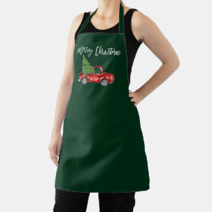 Delantal Árbol de Navidad Verde de Camión Vintage con gui