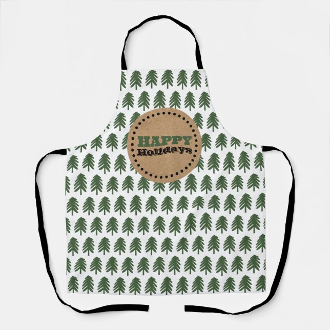 Delantal Árbol de Navidad verde y blanco moderno (Anverso)