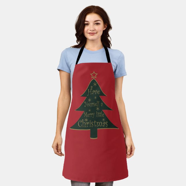 Delantal Árbol de pino adornado con Feliz Navidad (Gastado)