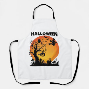 Delantal Árbol espeluznante de Halloween Bruja voladora Lun