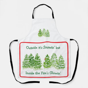 Delantal Árboles de invierno pintados a mano afuera de la n
