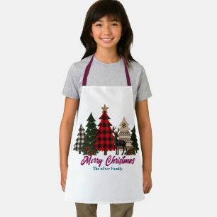 Delantal Árboles de Navidad de cuadros rústicos Reno famili