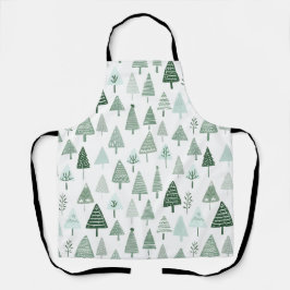 Delantal Árboles de Navidad modernos blancos y verdes