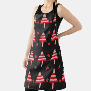 DELANTAL ÁRBOLES DE NAVIDAD NEGROS ROJOS