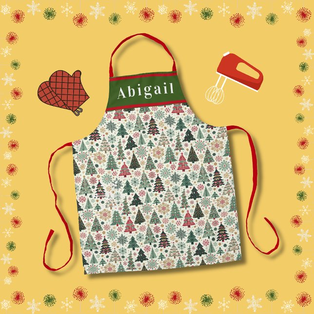 Delantal Árboles de Navidad y copos de nieve (Cute Christmas Tree Design for the Festive Season. Cook up a storm with this cute gift item!)