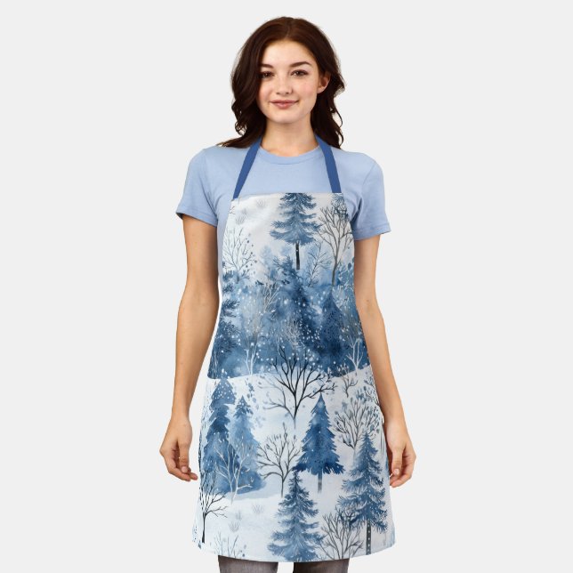 Delantal Árboles navideños Blue White Mountain (Gastado)
