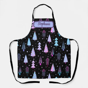 Delantal Árboles navideños modernos morado rosado negro