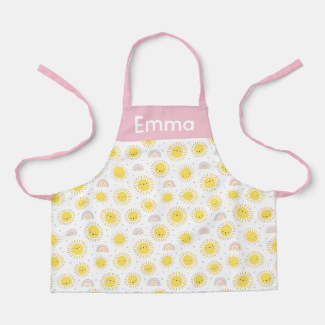 Delantal Arcoiris, sol y corazones pastel (Anverso)