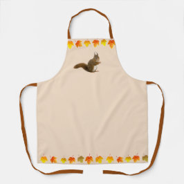 Delantal Ardilla tortuosa y hojas otoñales en beige claro