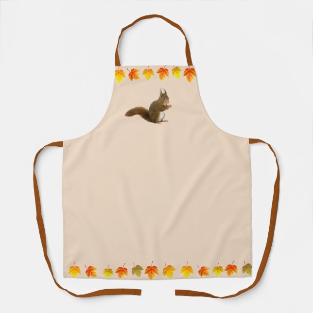 Delantal Ardilla tortuosa y hojas otoñales en beige claro (Anverso)