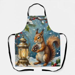 Delantal Ardilla vintage con linterna de Navidad de inviern