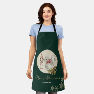 Delantal Ardilla vintage de Navidad, copos de nieve