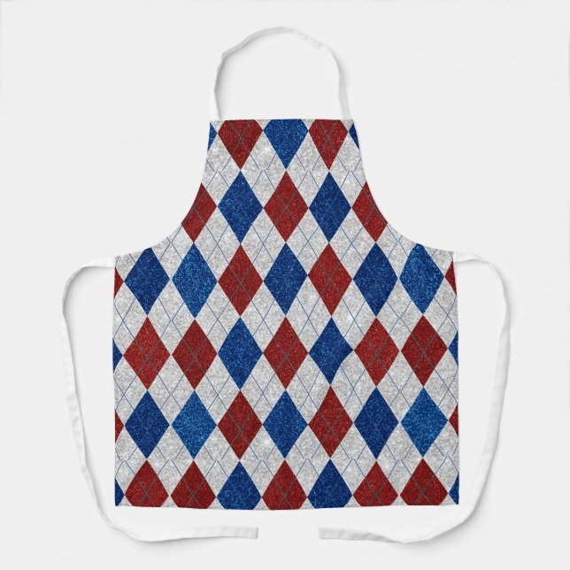 Delantal Argyle Rojo, Blanco y Azul de Glitter 4 de Julio (Anverso)