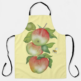 Delantal Armonía dulce: manzanas acuarelas y una abeja
