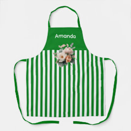 Delantal Arriba verde con flor de franjas blancas