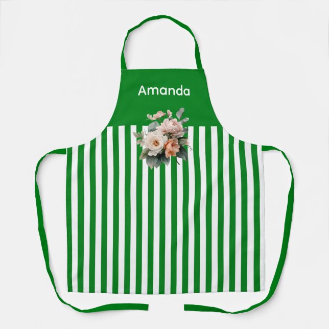 Delantal Arriba verde con flor de franjas blancas (Anverso)