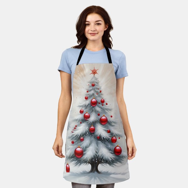 Delantal Art Deco Christmas Red Ornaments Winter (Gastado)