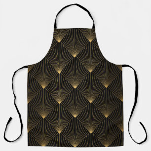 Delantal Art Deco: Elegancia dorada negra.