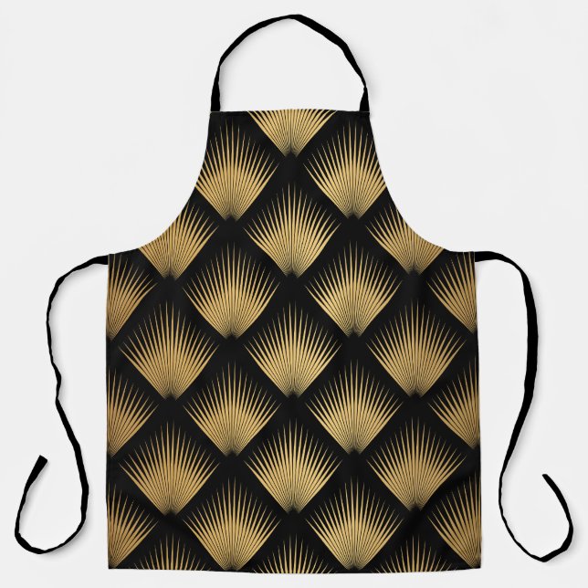 Delantal Art Deco, patrón oro negro. (Anverso)