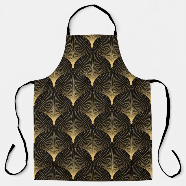 Delantal Art Deco: patrón oro negro. (Anverso)