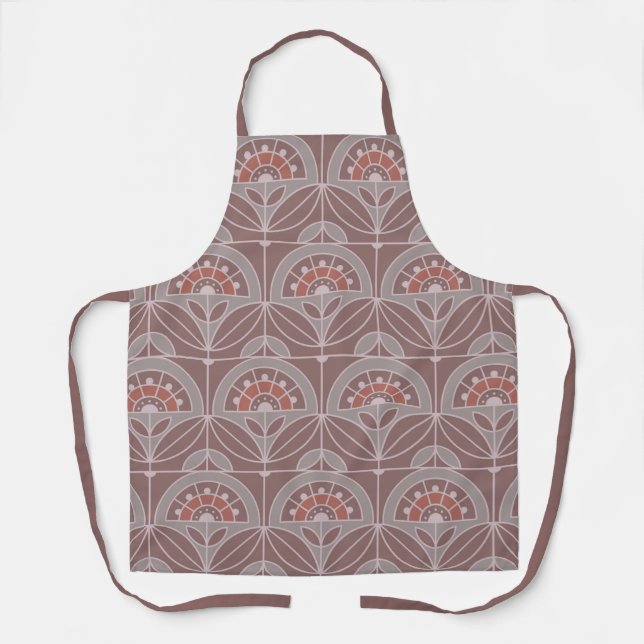 Delantal Art Deco Tile Floral (rosa musgo) (Anverso)