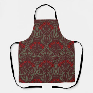 Delantal Art Nouveau Amapolas Geométricas y Tallos Sinuosos