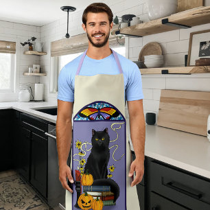 Delantal Art Nouveau Gato Negro Calabaza Púrpura Otoño Amar
