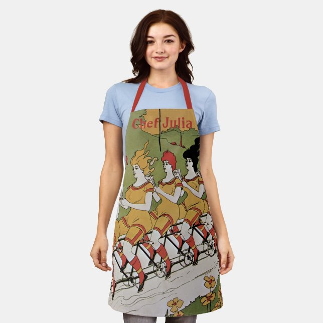 Delantal Art Nouveau vintage, bicicleta tándem Beart