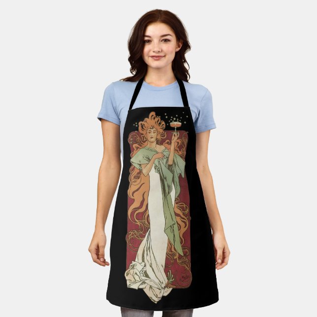 Delantal Art Nouveau vintage, Champagne de Alphonse Mucha (Gastado)