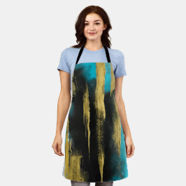 Delantal Arte abstracto artístico en turquesa, dorado y neg
