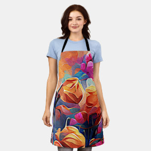 Delantal Arte abstracto floral naranja rojo azul flores