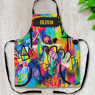 Delantal Arte abstracto personalizado de graffiti Pop vibra