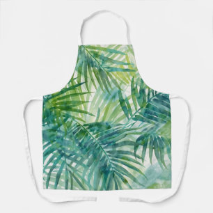 Delantal Arte acuarela tropical de hojas de palma verde tur