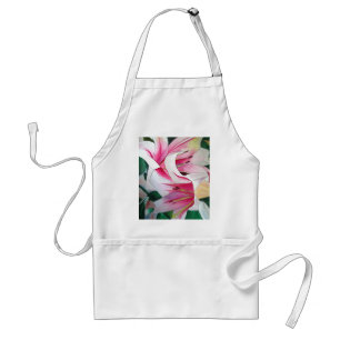 Delantal Arte acuático con flores de lirio blanco y rosa