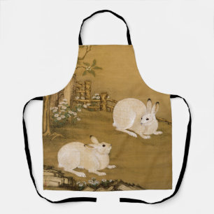 Delantal Arte Chino Antiguo Dos Conejos Blancos Pintura