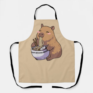 Delantal Arte de Anime de Capybara Kawaii Comiendo Fideos R