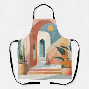 Delantal Arte de Arco de Época Media Tropical Ocra Azul