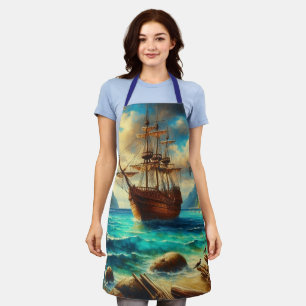 Delantal Arte de barcos de playa caribeños/tropicales