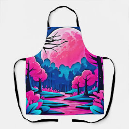 Delantal Arte de bosque iluminado por luna rosa