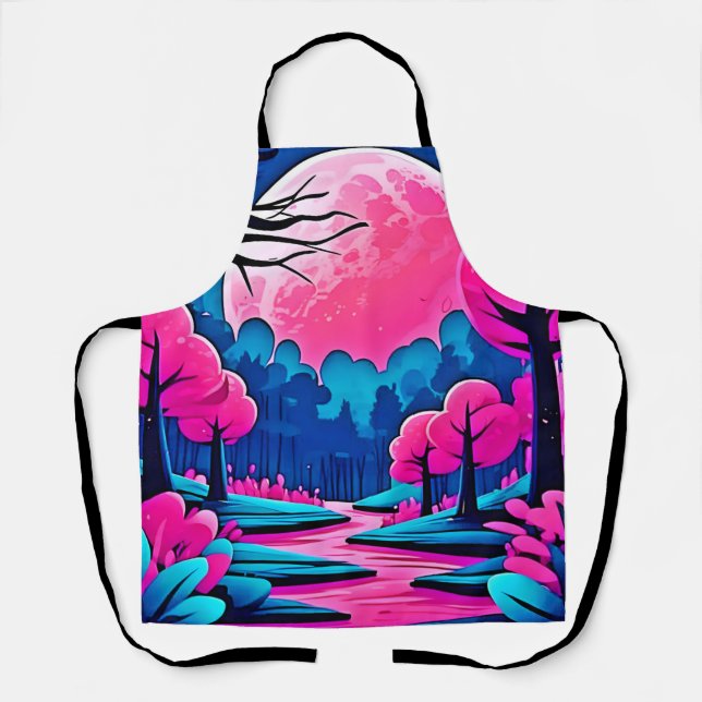 Delantal Arte de bosque iluminado por luna rosa (Anverso)