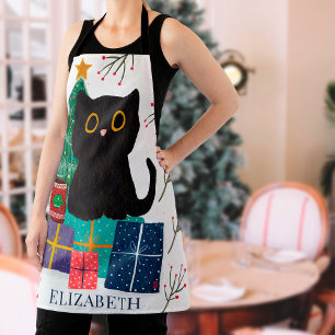 Delantal Arte de café de gato negro caprichoso festivo de N