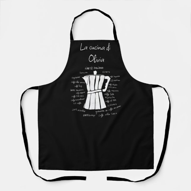 Delantal Arte de cocina café espresso italiano negro (Anverso)