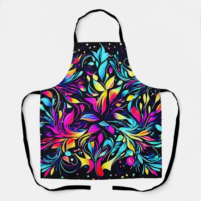 Delantal Arte de explosión floral neón (Anverso)