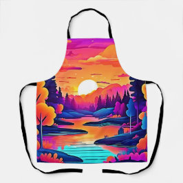 Delantal Arte de fantasía del lago al atardecer