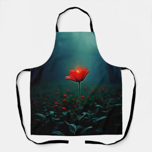 Delantal Arte de Flor Roja Brillante Única