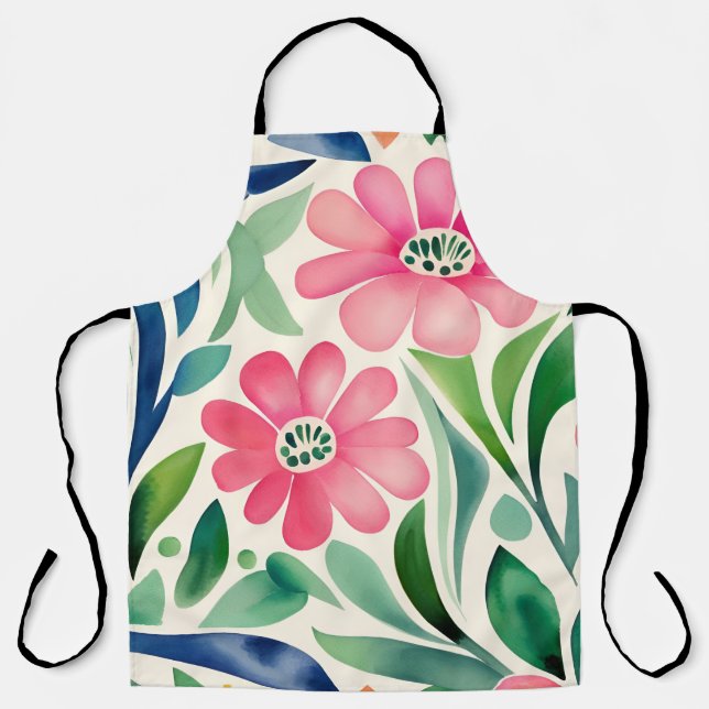 Delantal Arte de flores de acuarela rosadas (Anverso)