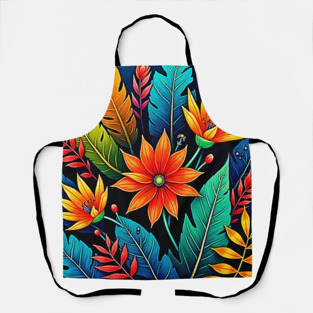 Delantal Arte de flores tropicales vibrantes (Anverso)